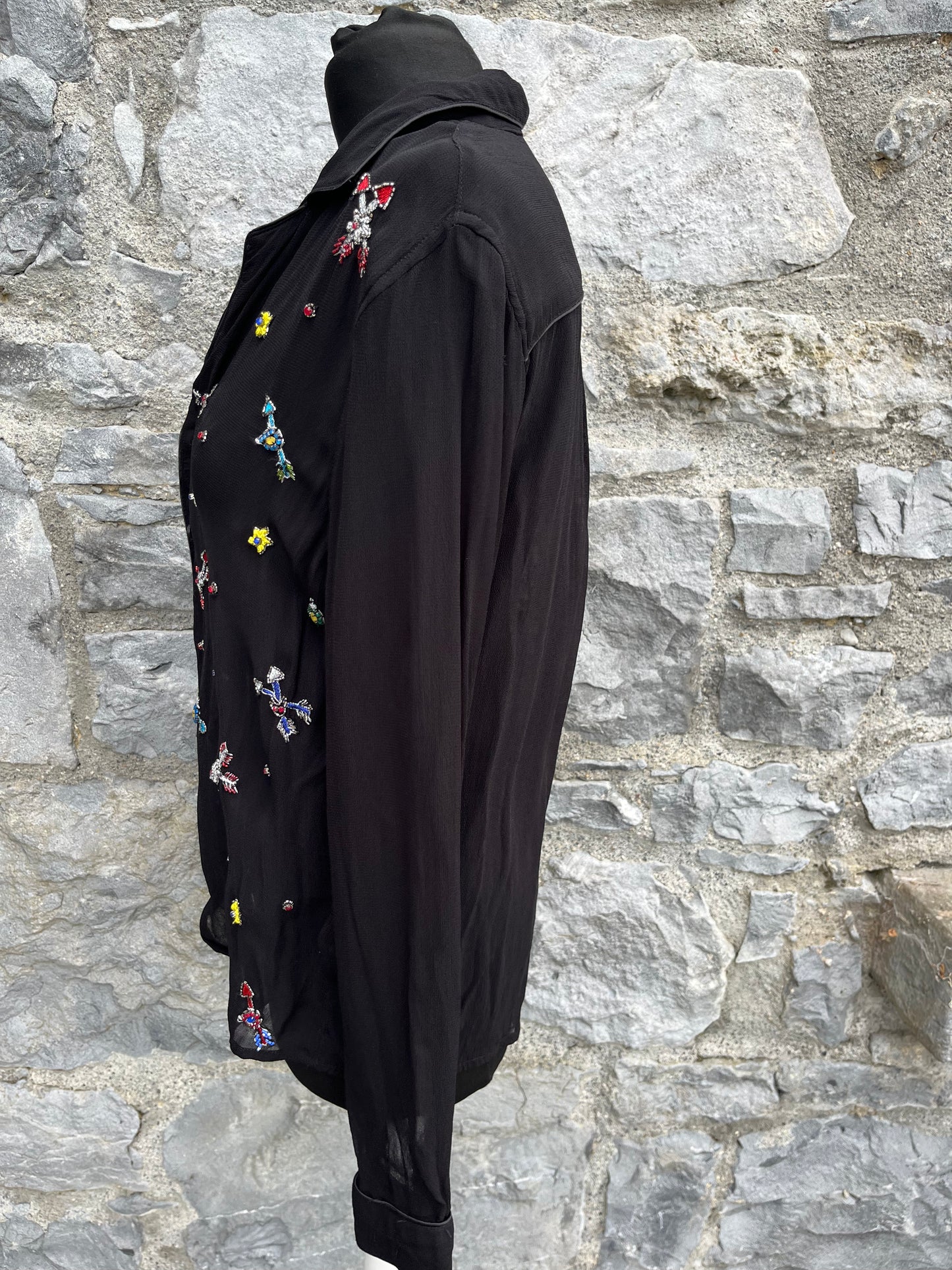 Black embroidered sheer shirt uk 6-8