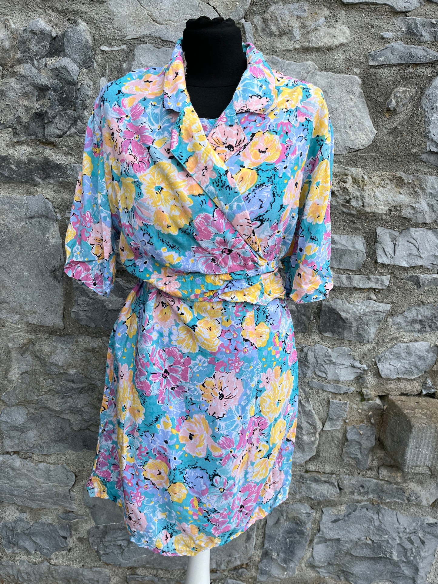 80s floral dress&shirt uk 8