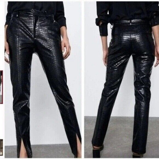 Black Crocodile print pants uk 10