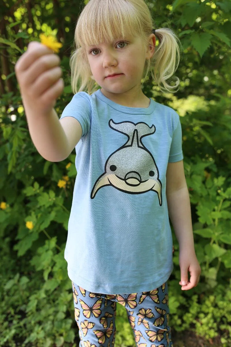 Glitter dolphin blue T-shirt  2-3y (92-98cm)