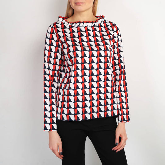 Red&white patterned top uk 8