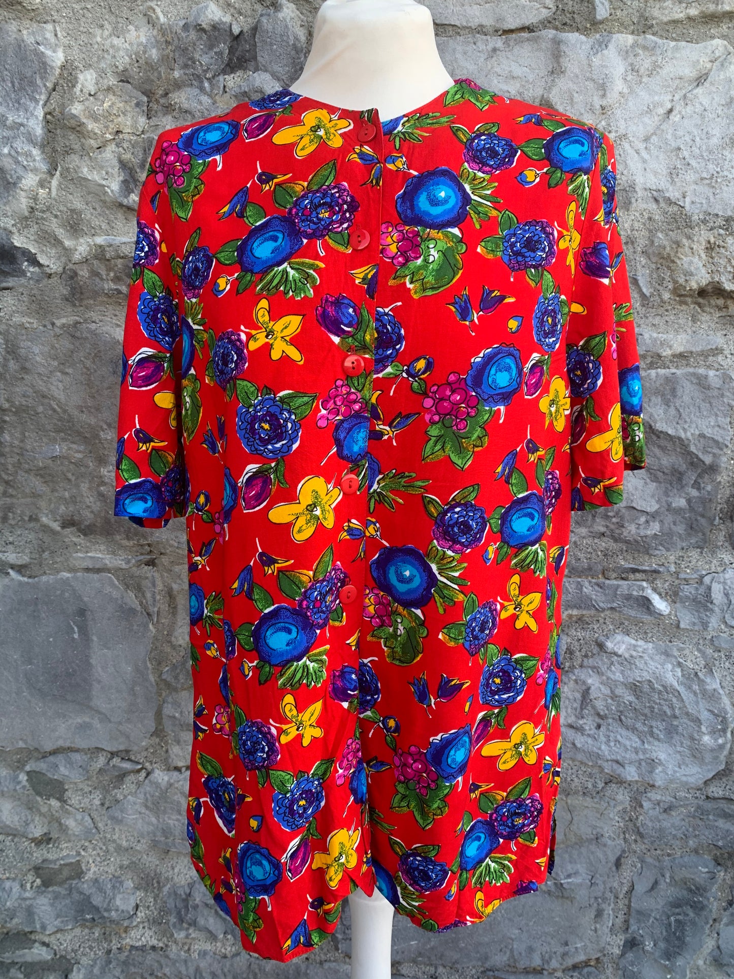 Red shirt with blue flowers   uk 12-14