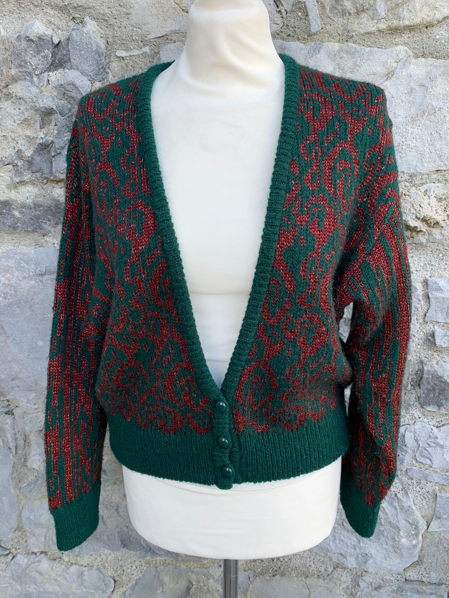 Jaeger 80s Red&green cardigan   uk 12