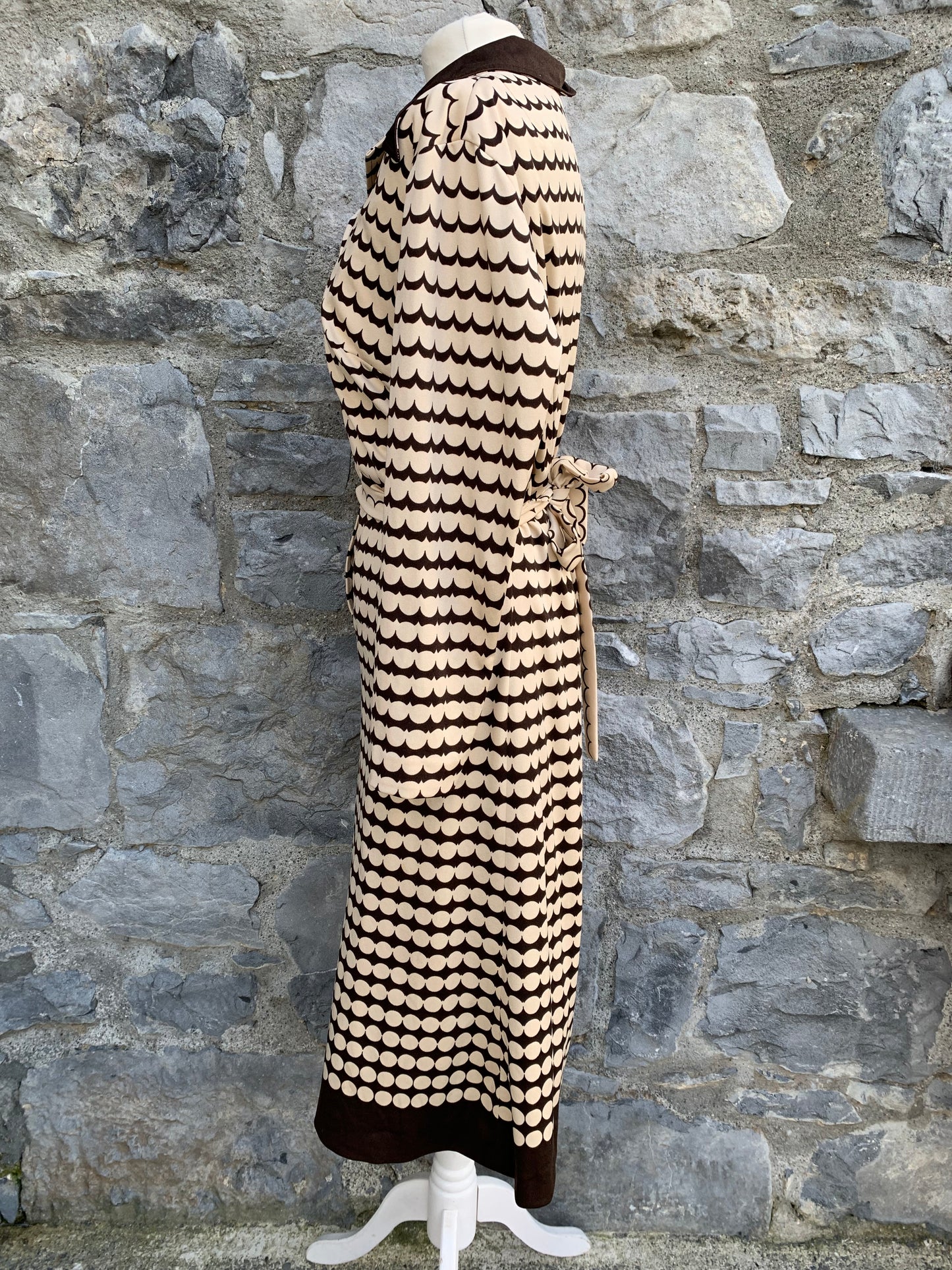 70s white&brown dress  uk 14