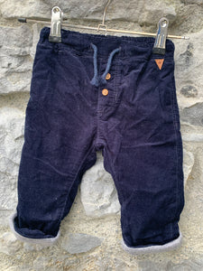Navy lined cord pants   6-9m (68-74cm)
