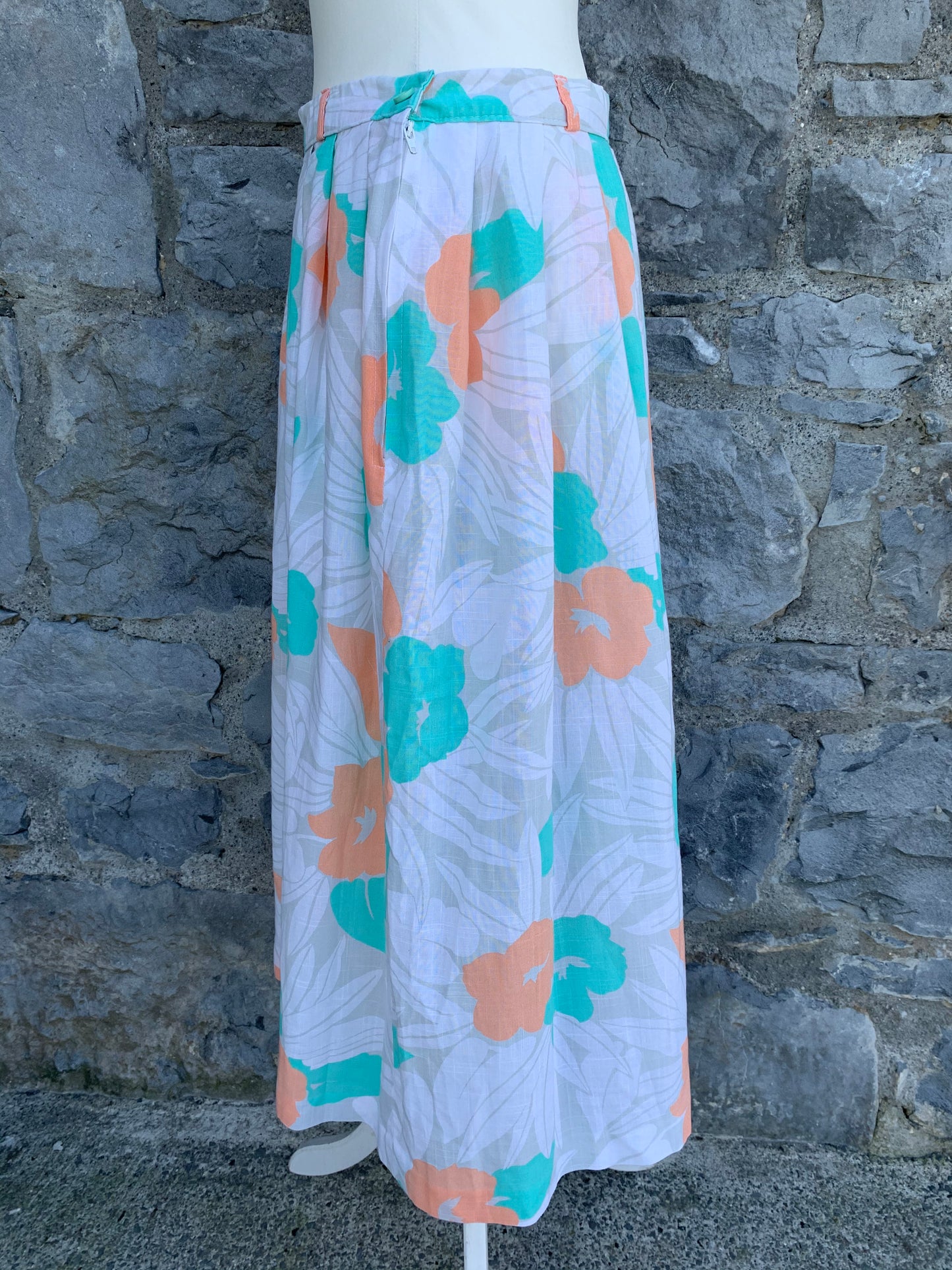 80s Orange&teal flowers skirt   uk 12