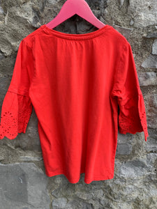 Red top with pointelle sleeves   9-10y (134-140cm)