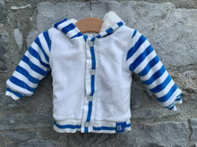 Load image into Gallery viewer, Blue&amp;white velour jacket   3-6m (62-68cm)
