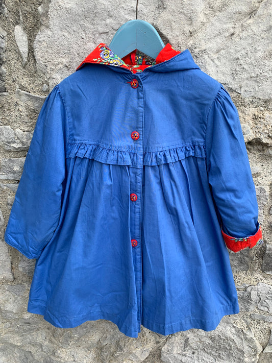 80s Blue coat with flowers  3y (98cm)