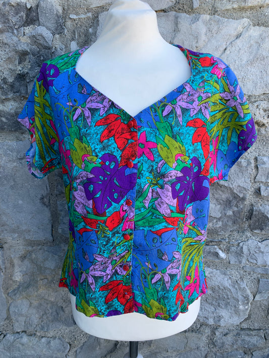 80s rainbow flowers top   uk 10