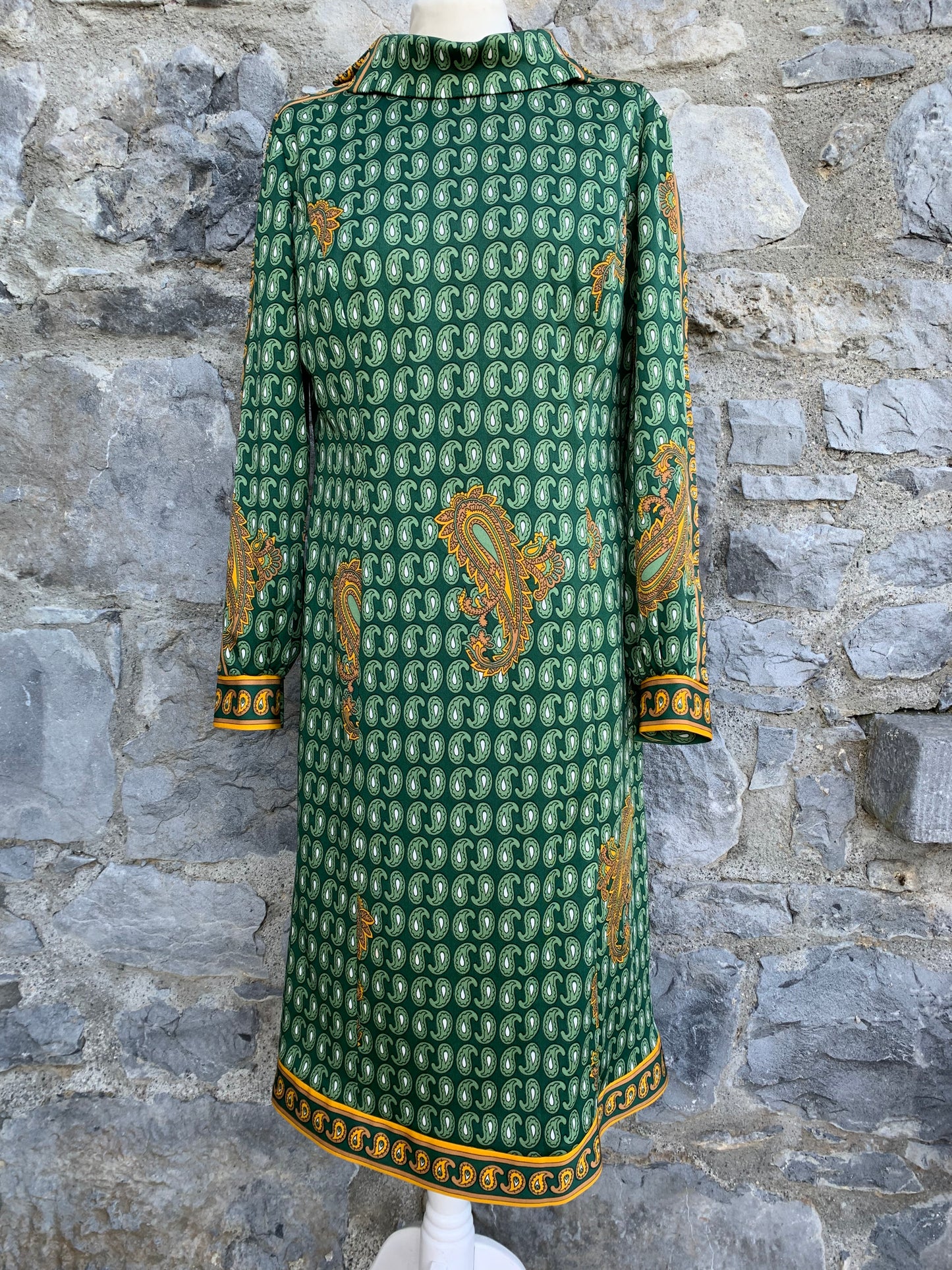 70s green paisley dress  uk 10-12