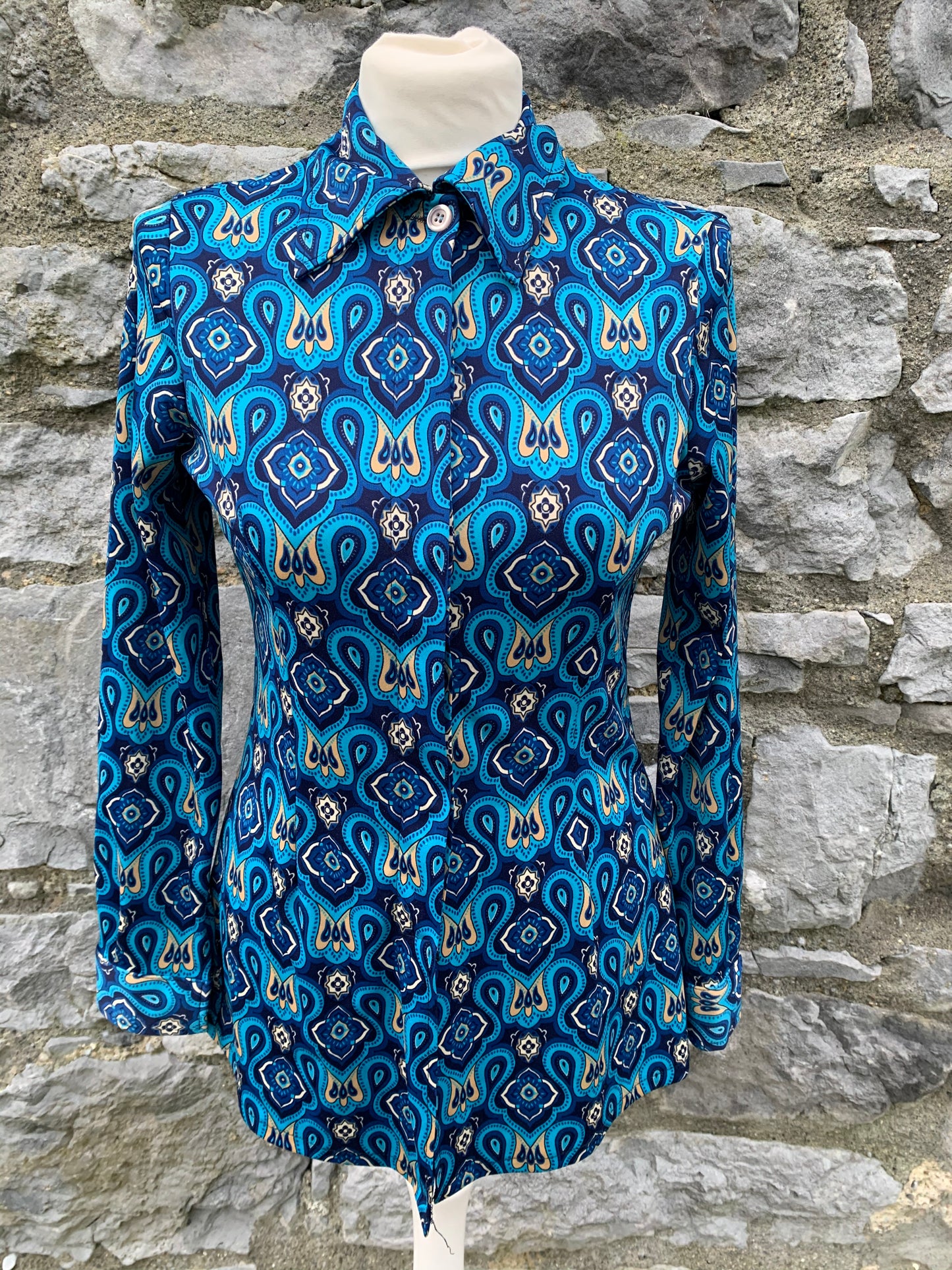 70s blue shirt  uk 8-10