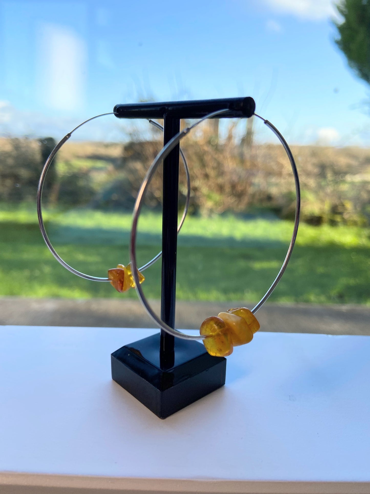 Amber hoop earrings