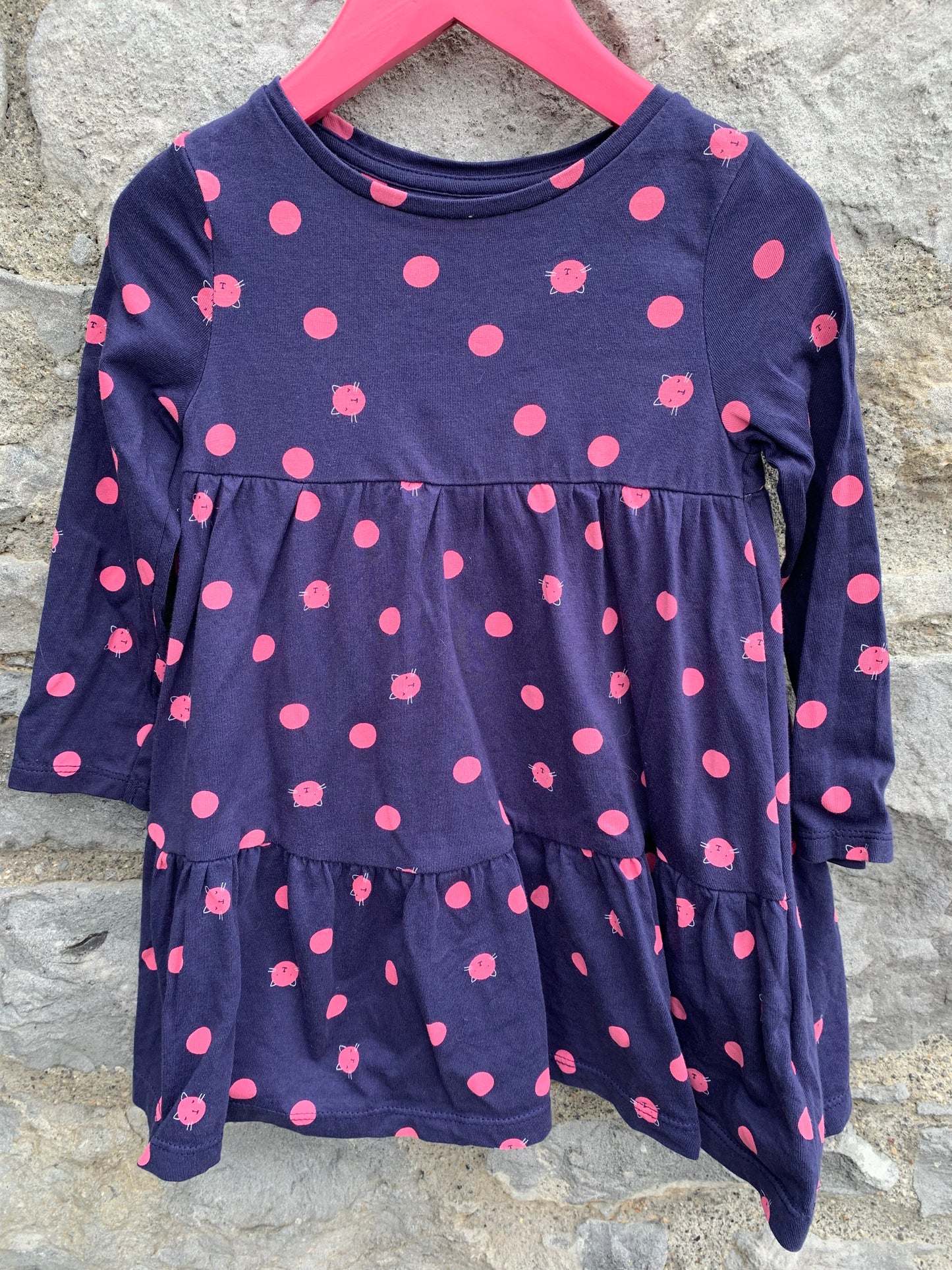 Navy dress with cat dots    18-24m (86-92cm)