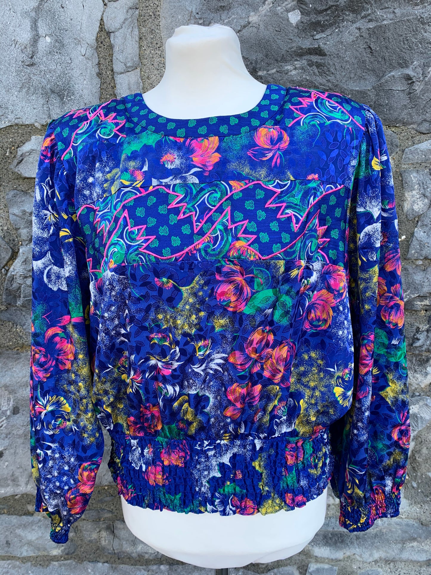 Mayeeloc 80s floral top with elasticated waist  uk 14-16