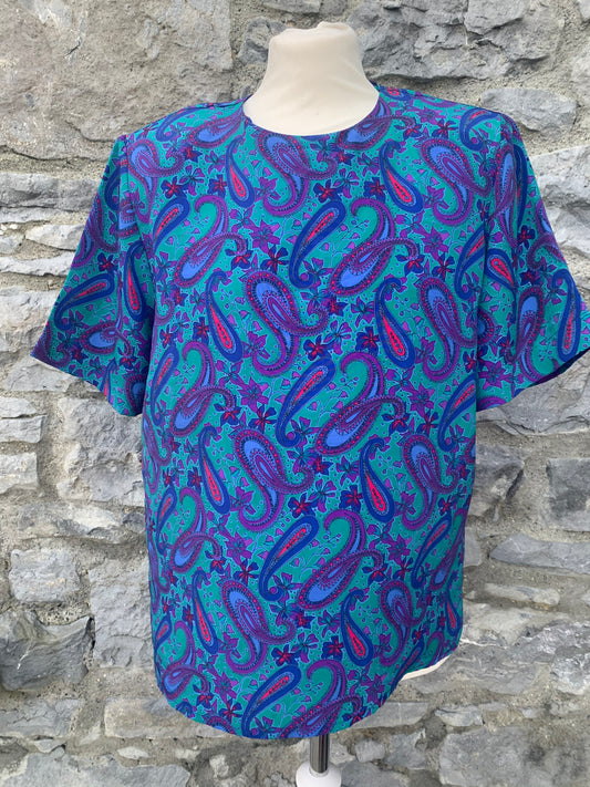 Heritage road 80s blue paisley top   uk 12-14