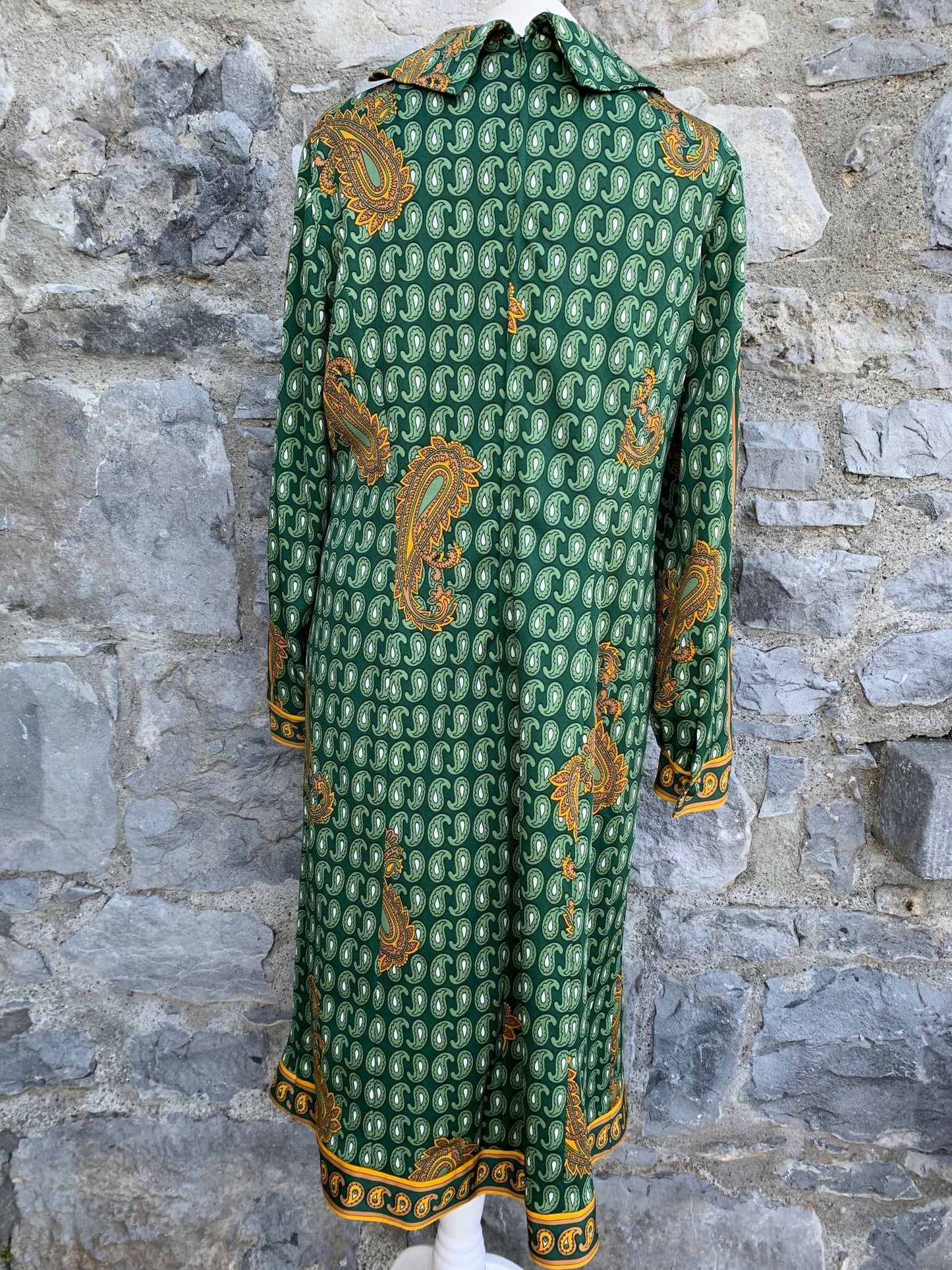 70s green paisley dress  uk 10-12