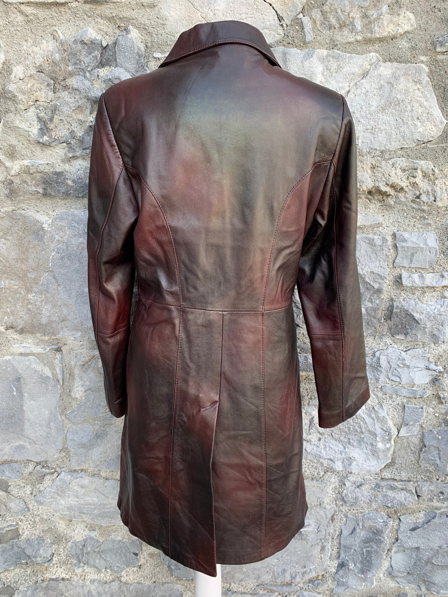 Dark burgundy leather coat  uk 10