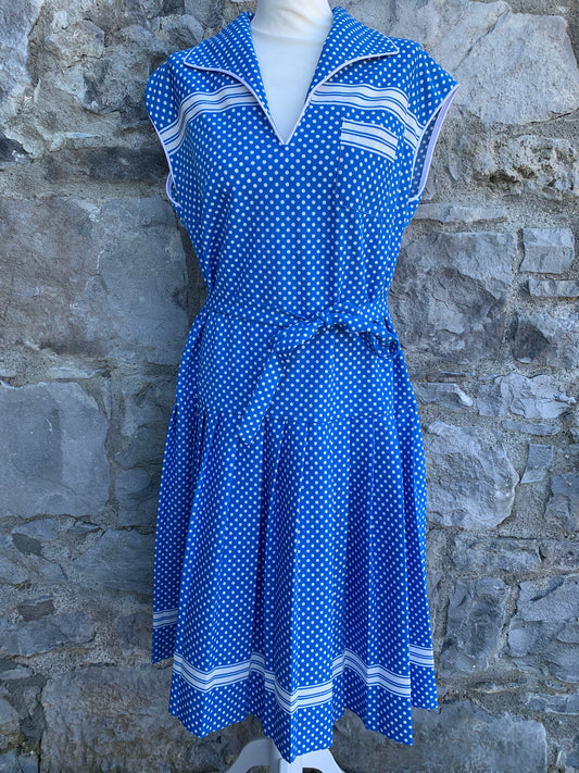 Diolen 70s polka dots blue dress   uk 12-14