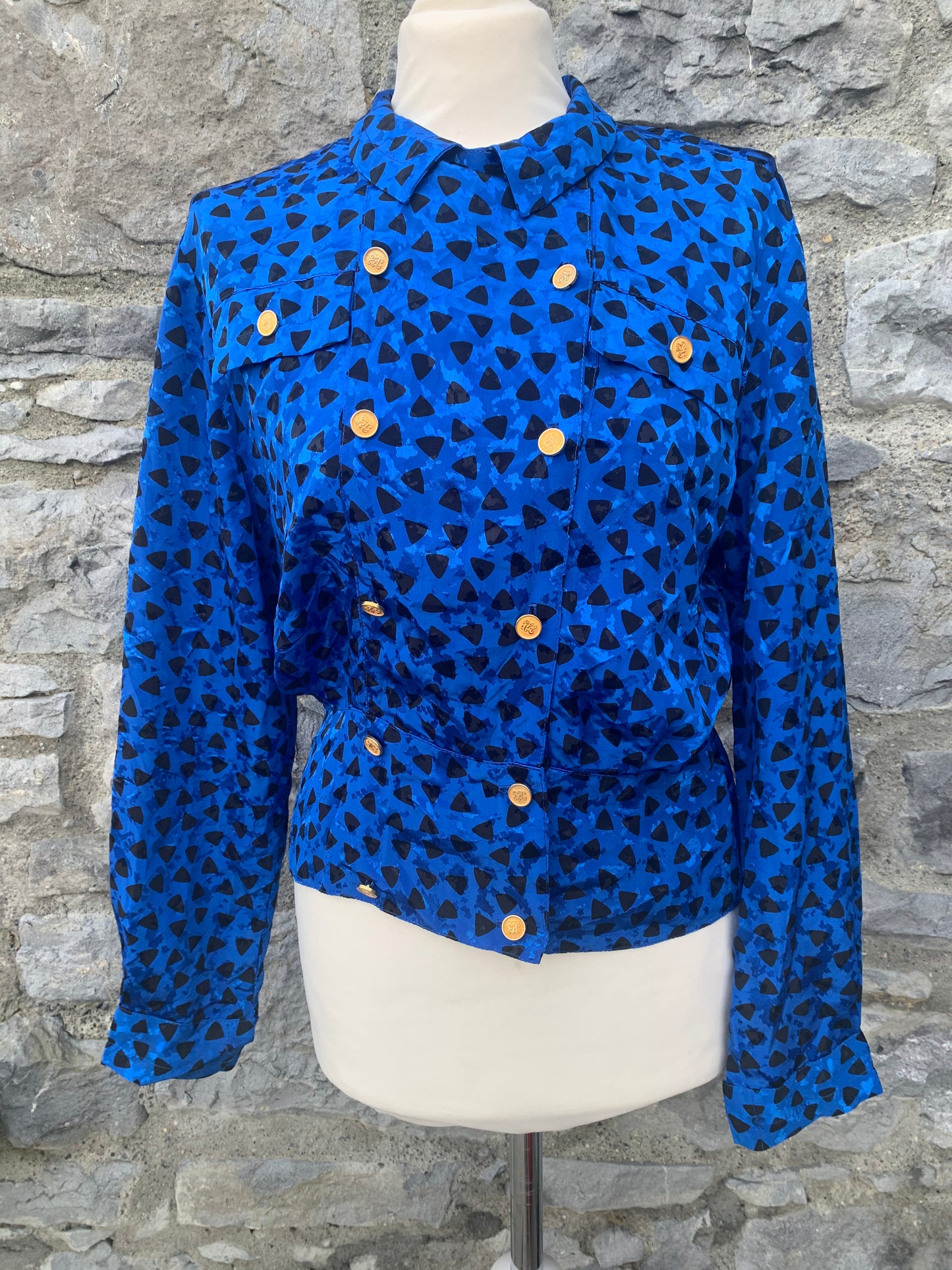 80s blue blouse   uk 12