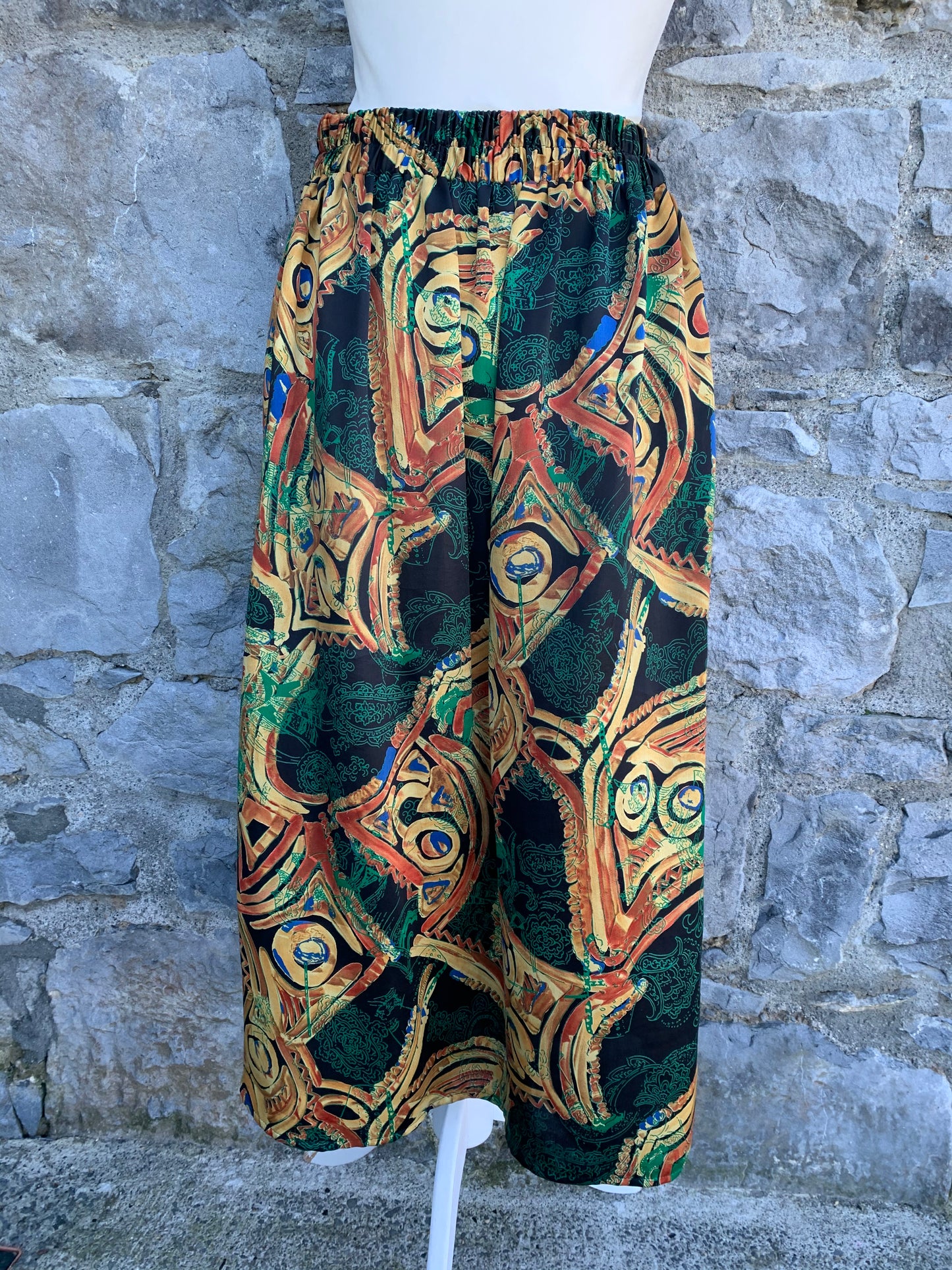 80s green abstract skirt  uk 8-10