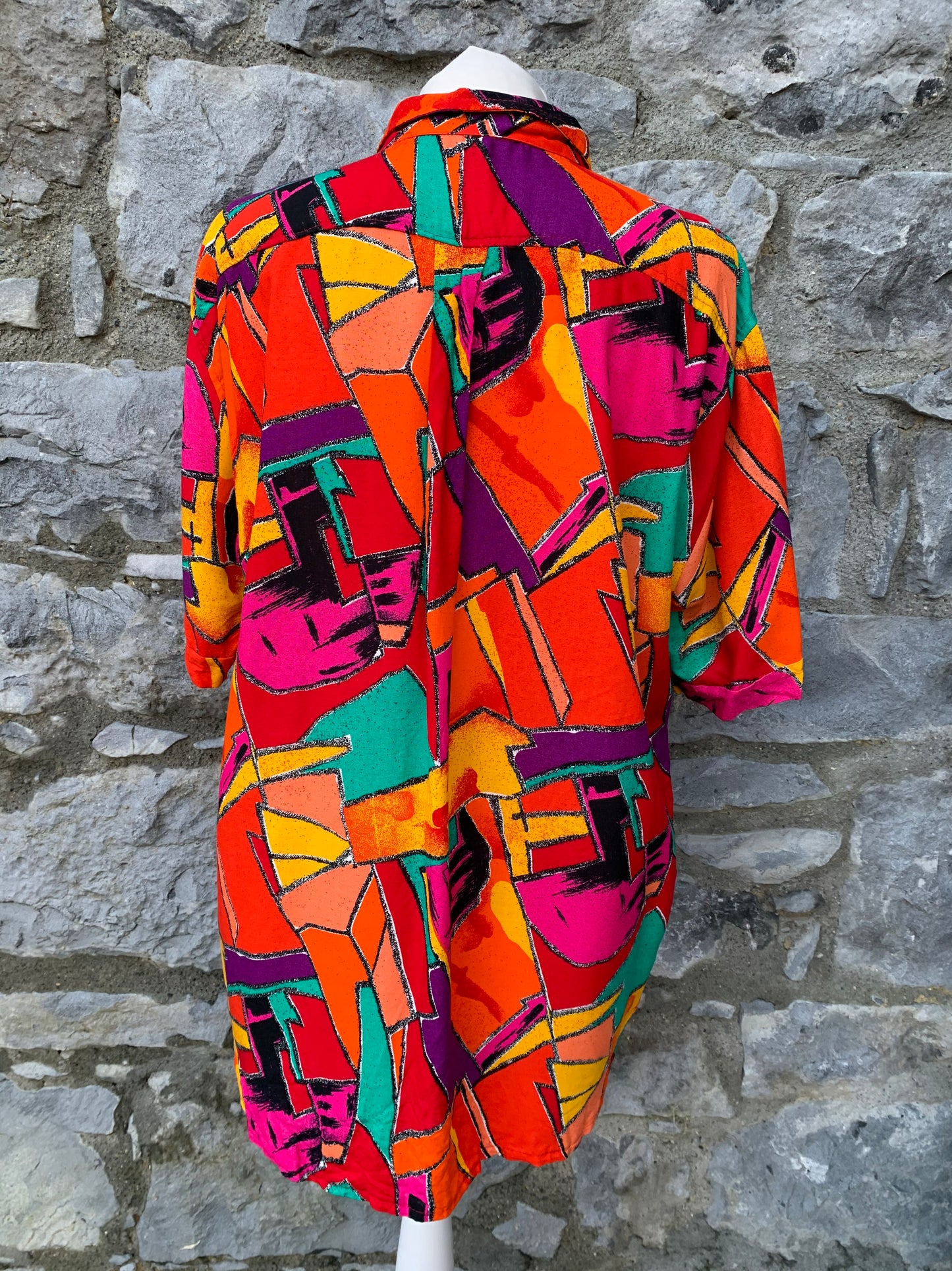 80s abstract red shirt   uk 12-14