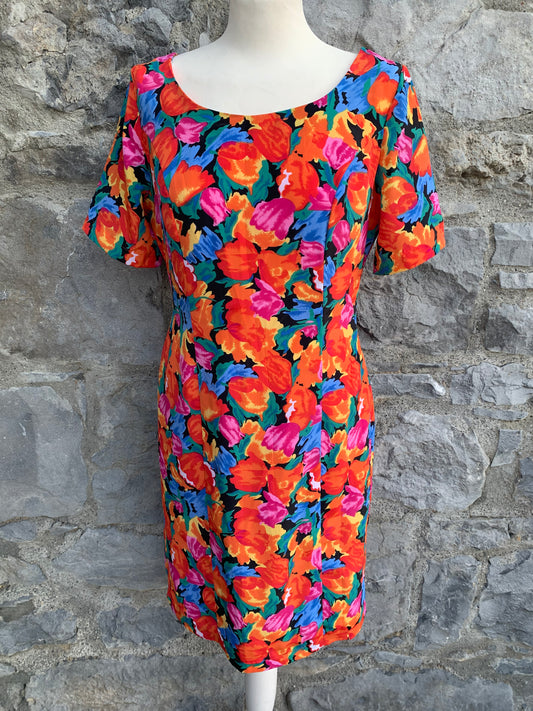 Essentials 80s colourful floral dress  uk 12