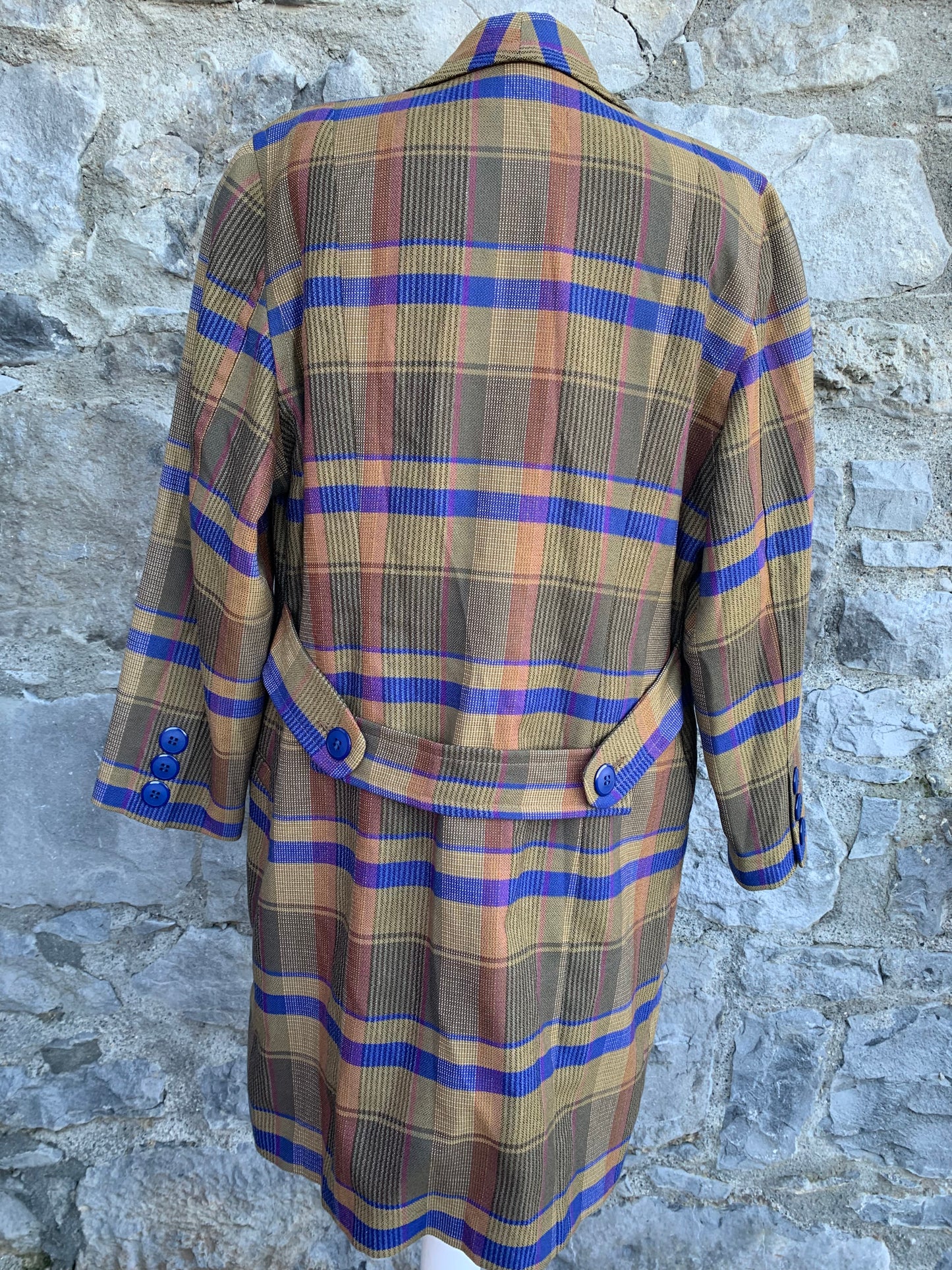 80s brown&blue coat UK12-14