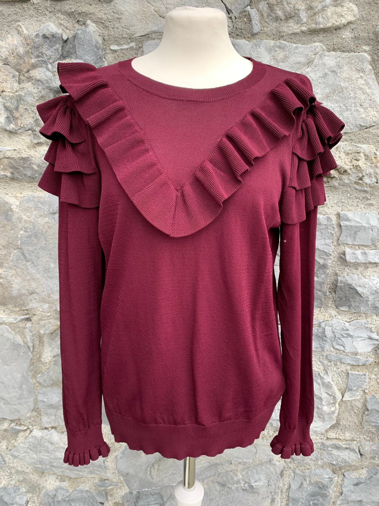 Maroon ruffled top  uk 14