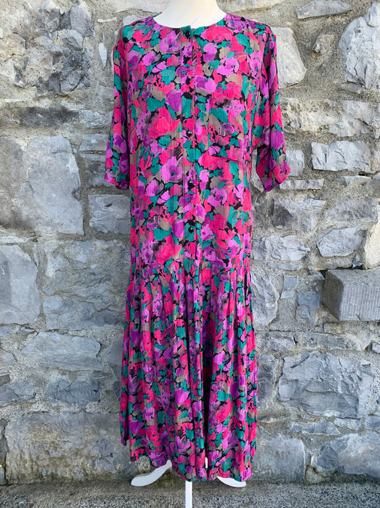 House of Fraser 80s pink floral midi dress  uk 12-14