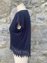 Load image into Gallery viewer, Navy top with lace hem  uk 8
