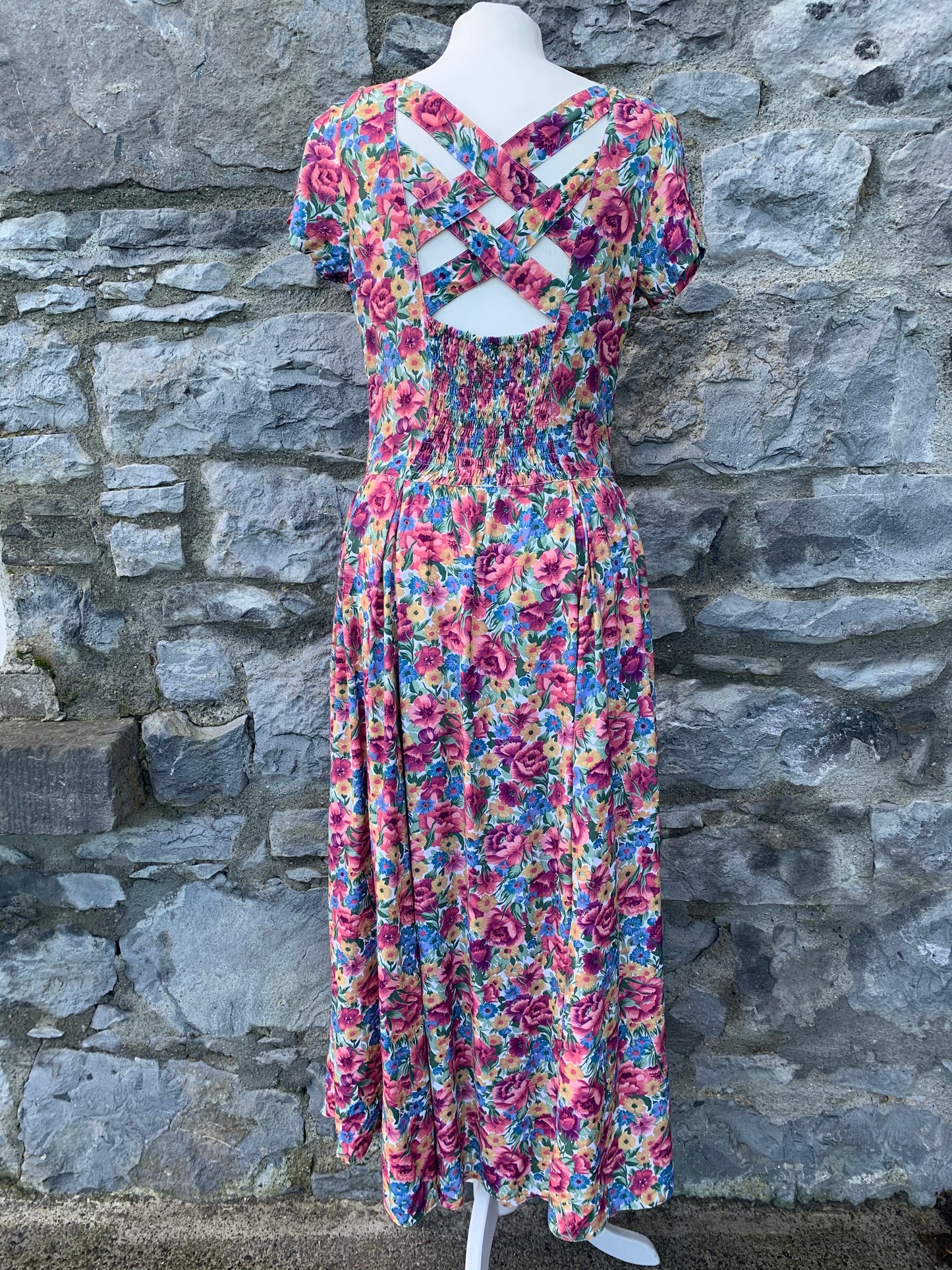 80s floral maxi dress   uk 8-10