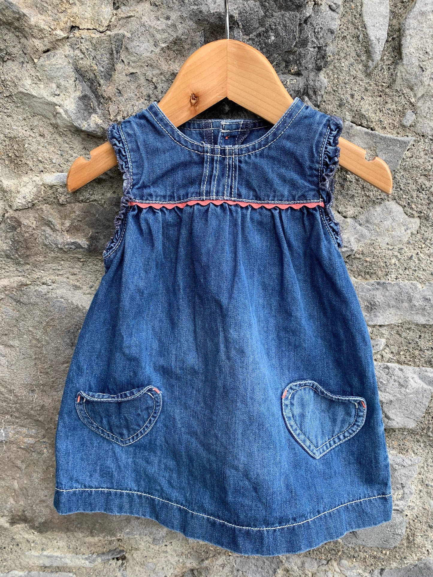 Denim pinafore with hearts pockets   3-6m (62-68cm)