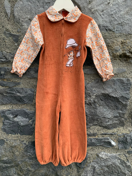 Brown velour onesie  6-9m (68-74cm)