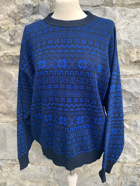 80s blue geometric jumper  Medium