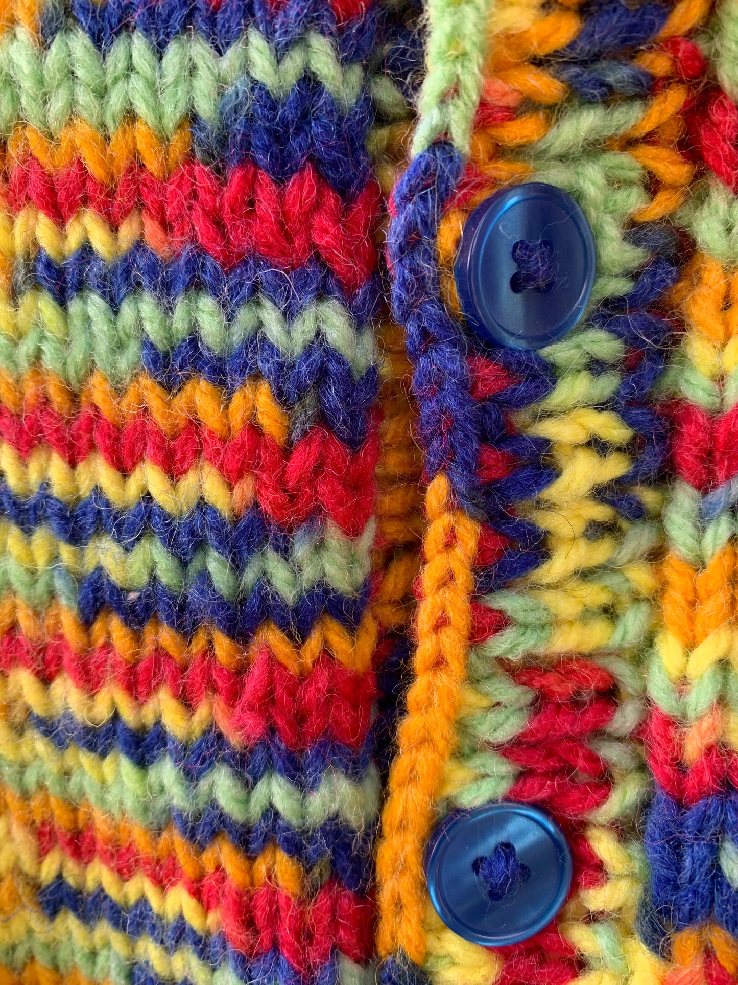 Colourful melange cardigan with a hat