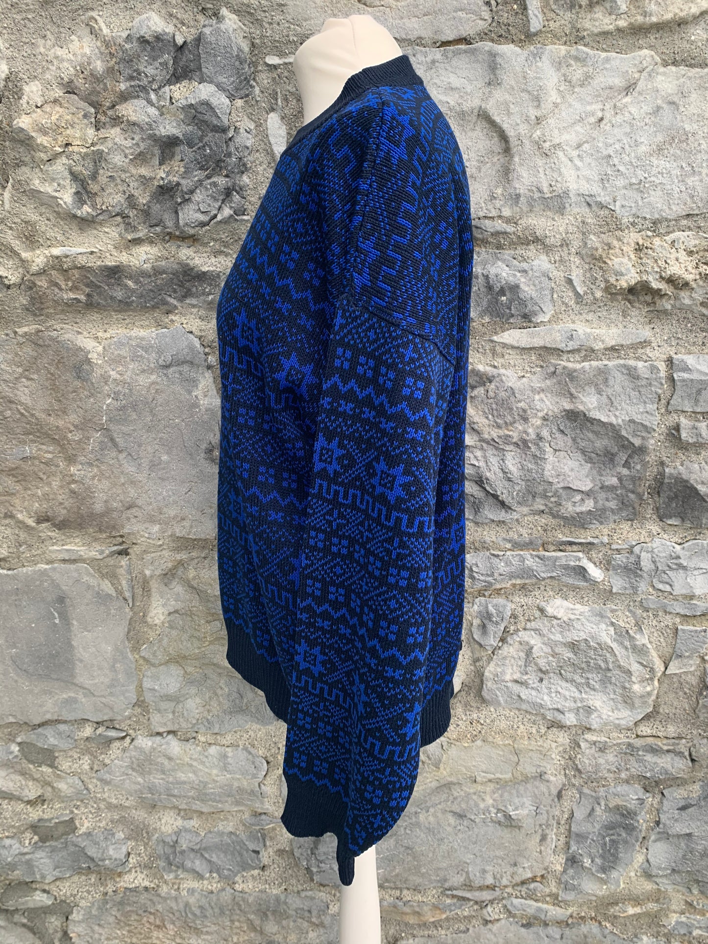 80s blue geometric jumper  Medium