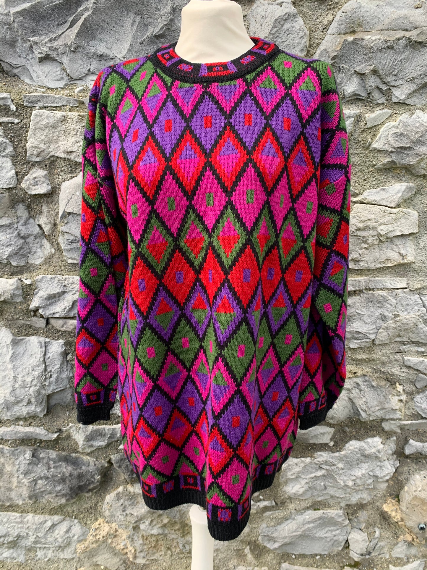 90s diamonds print jumper   uk 12