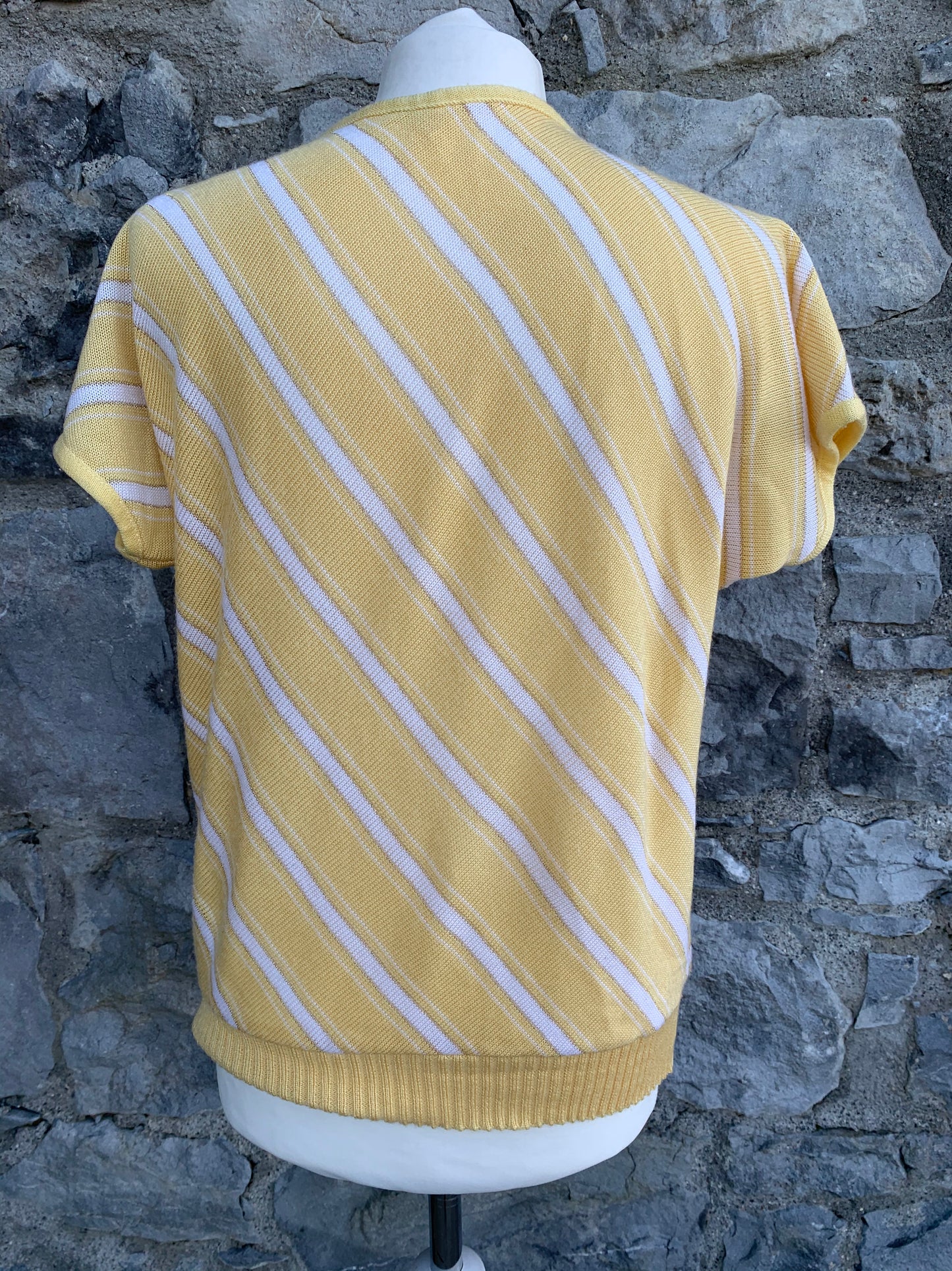 Yellow stripy top with a flower   uk 10