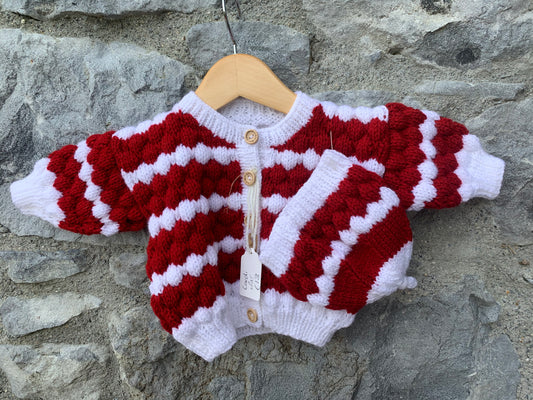 Maroon&white cardigan with a hat  0-3m (56-62cm)