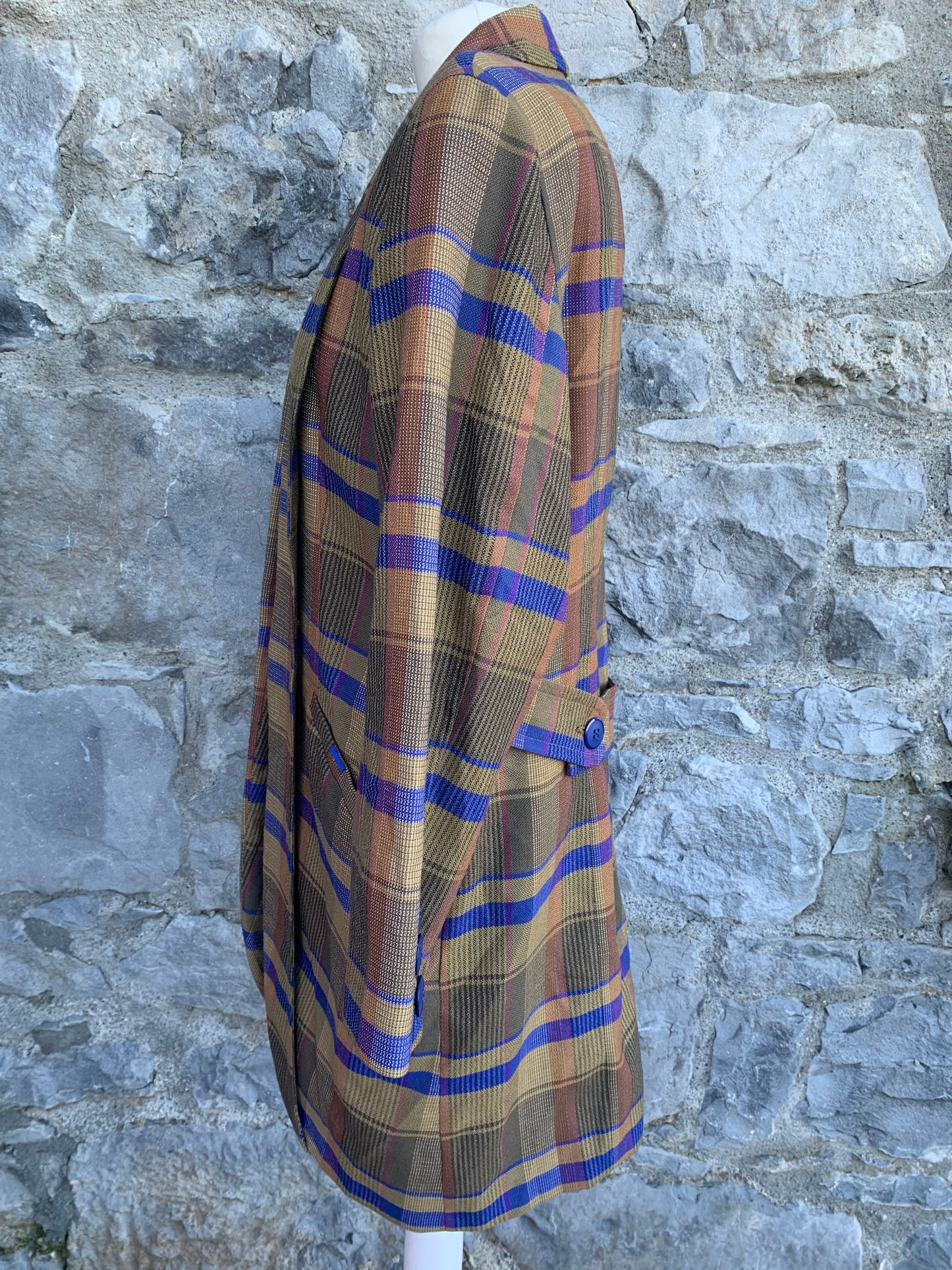 80s brown&blue coat UK12-14