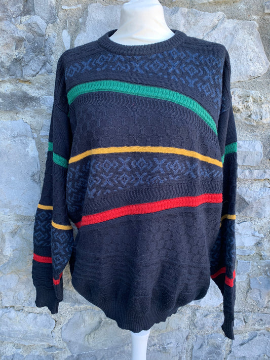 80s navy jumper with color stripes   Large