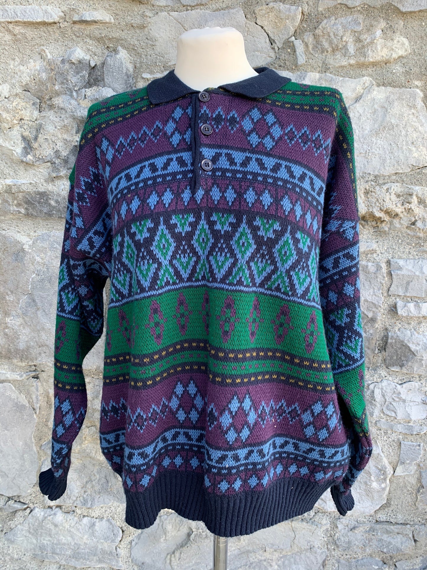 80s green&purple jumper   Medium