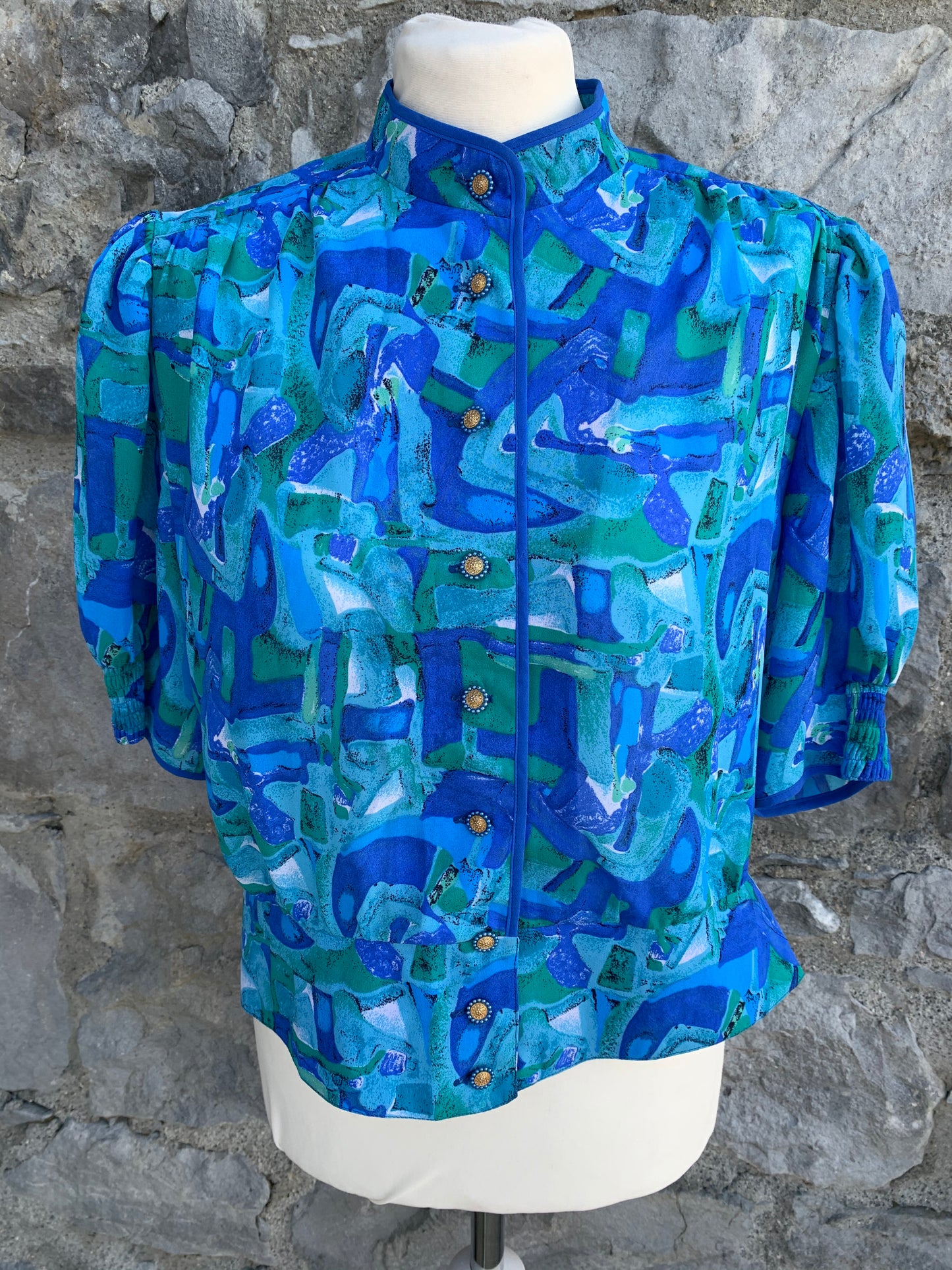 Model Schroder blue abstract blouse  uk 14