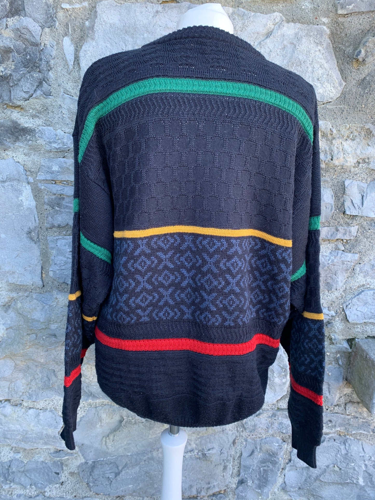 80s navy jumper with color stripes   Large