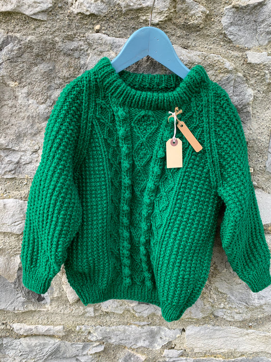 Green Aran jumper   4-5y (104-110cm)