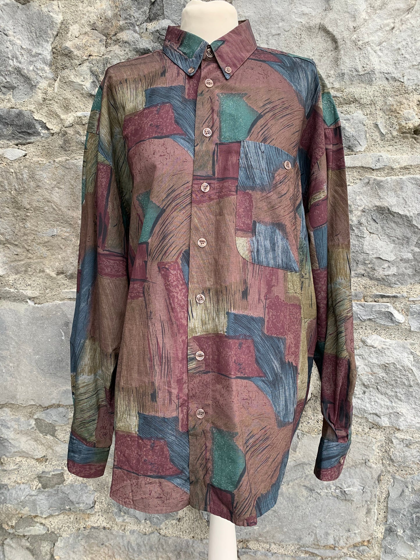 80s brown patchwork shirt  Large