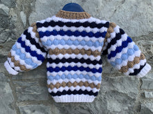 Load image into Gallery viewer, Blue&amp;brown bubble knit cardigan  12-18m (80-86cm)
