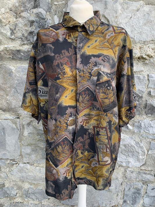 Dergi 80s brown leaves shirt   Large