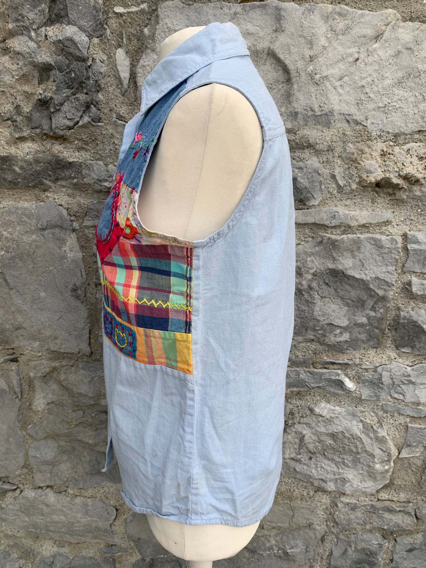 80s denim sleeveless top with patches    uk 10